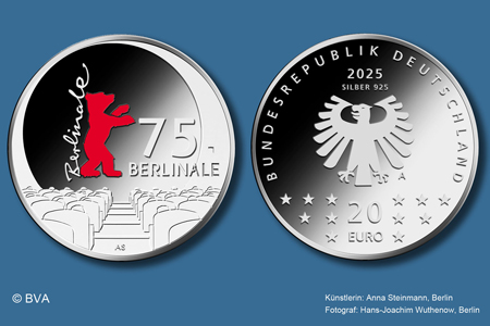 Die 20-Euro-Sondermünze „75. Berlinale“ ist ab Mittwoch, 29. Januar, in allen Geschäftsstellen der Sparkasse am Niederrhein zu haben.