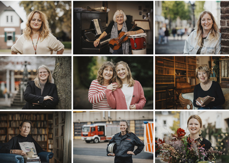 Collage zur Fotoausstellung „Stark. Echt. Mitreißend – Frauen in Moers“, die ab 7. März in der Sparkasse am Ostring in Moers zu sehen sein wird.